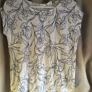 Cynthia Rowley Black and White Floral Short Sleeve Linen Top M